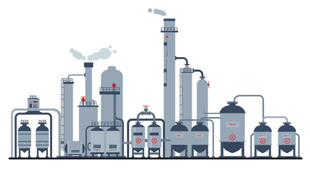 Industrial factory pipes and towers vector illustration - flat style design for posters or infographics