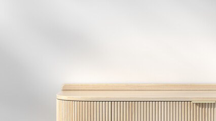 Minimalist Wooden Sideboard with Soft Natural Light on Neutral Background. 3D illustration
