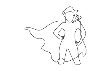 Continuous single one line drawing of flying business super hero woman,  Vector illustration concept of power employee, success achievement, business hero leader.