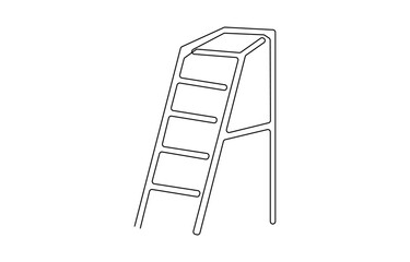 Ladder continuous one line drawing vector illustration. Pro vector, Set of stepladder, steps, construction ladder one line art, Single line drawing of repair, professional, hand, people, concept. 