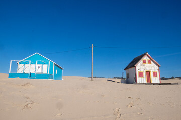 Beach Cabin on Sand in Caparica Portugal