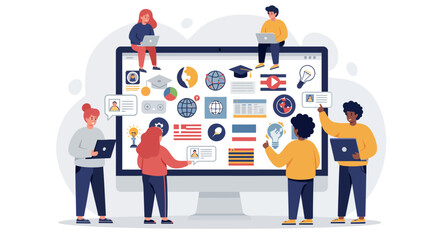 Educational technology and digital collaboration vector illustration for e-learning and online courses