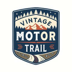Vintage motor trail badge with bold text 