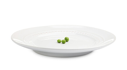 Plate with fresh green peas isolated on white