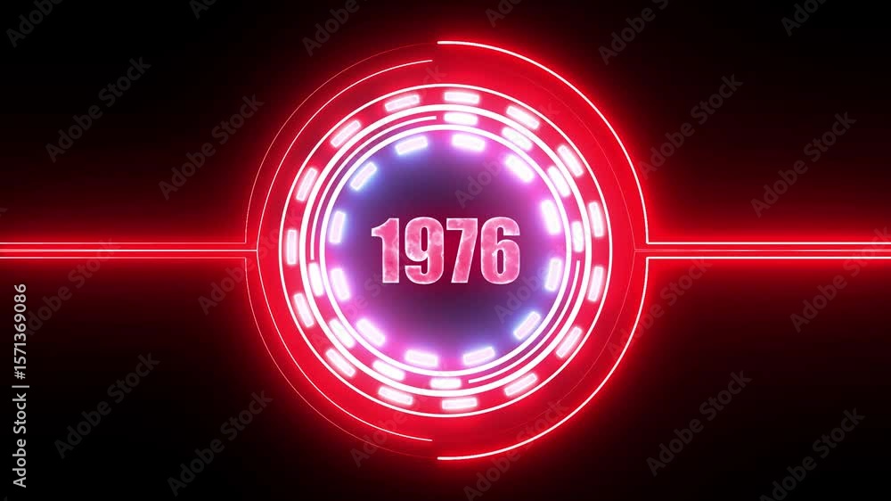 Aufkleber 1976 text with screen effects of technological failures. concept of counting years. past year techno