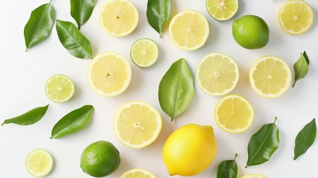 Fresh lemons and limes on a white background
