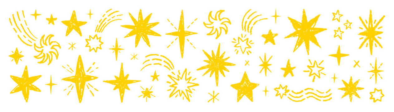 Star firework vector line icon. Hand drawn star element background. Firework sparkle illustration, doodle crayon sketch pattern. Brush spark shape. Pencil brush marker light burst set. Party sky bg