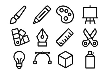 Fototapeta premium Artistic tools vector illustration for creative design projects in line art style
