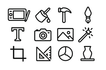 Obraz premium Creative tools vector illustration: icon set for digital design projects in flat style