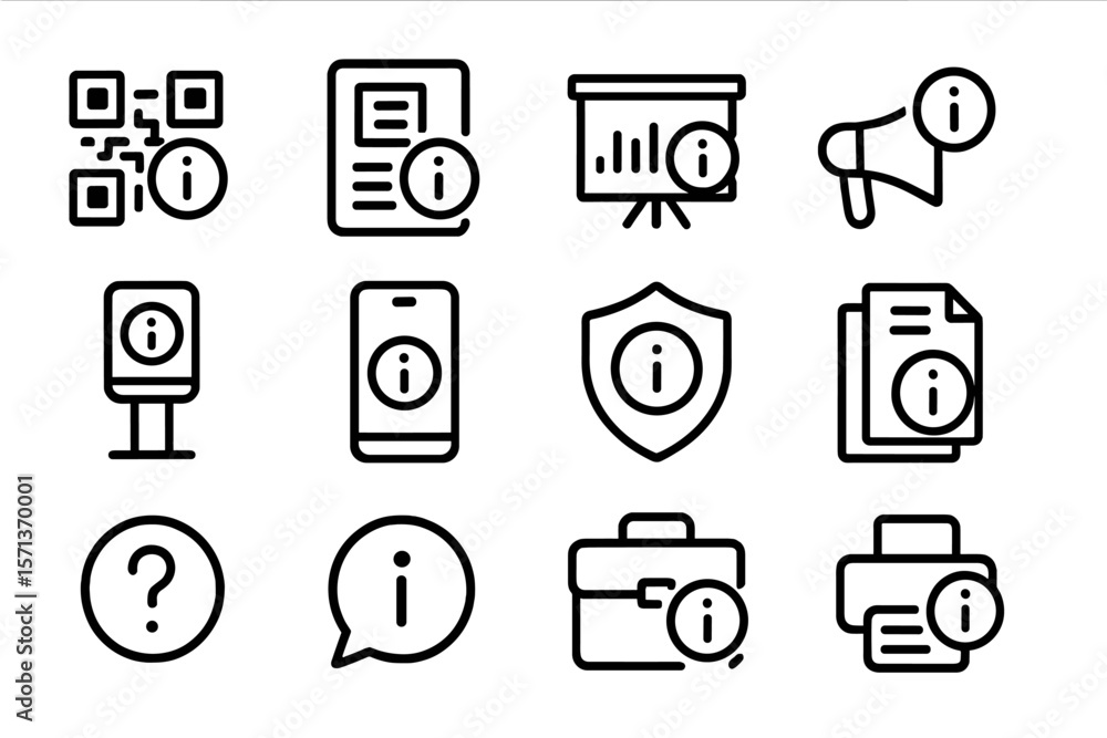 Poster information and communication icon set vector illustration for digital and print design
