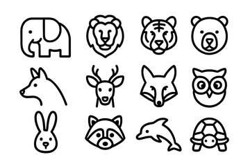 Minimalist line art animal icons vector illustration for design projects
