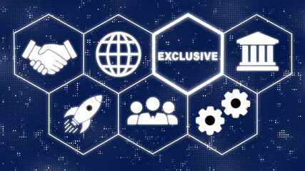 A Exclusive concept button on a futuristic .Hi tech motion graphic background, white flickering dots on black background. Business, Technology, Internet and network concept.