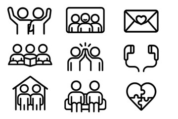Community connection and family interaction icons vector illustration for social media and web design