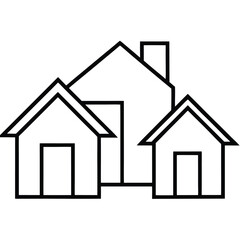 Simple outline drawing of three connected houses isolated on white background