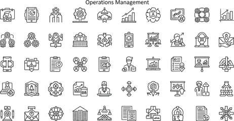 Operations management icons depicting business processes and organization tools