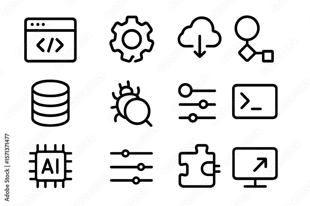 Poster digital technology icons vector illustration: web development and data analysis design