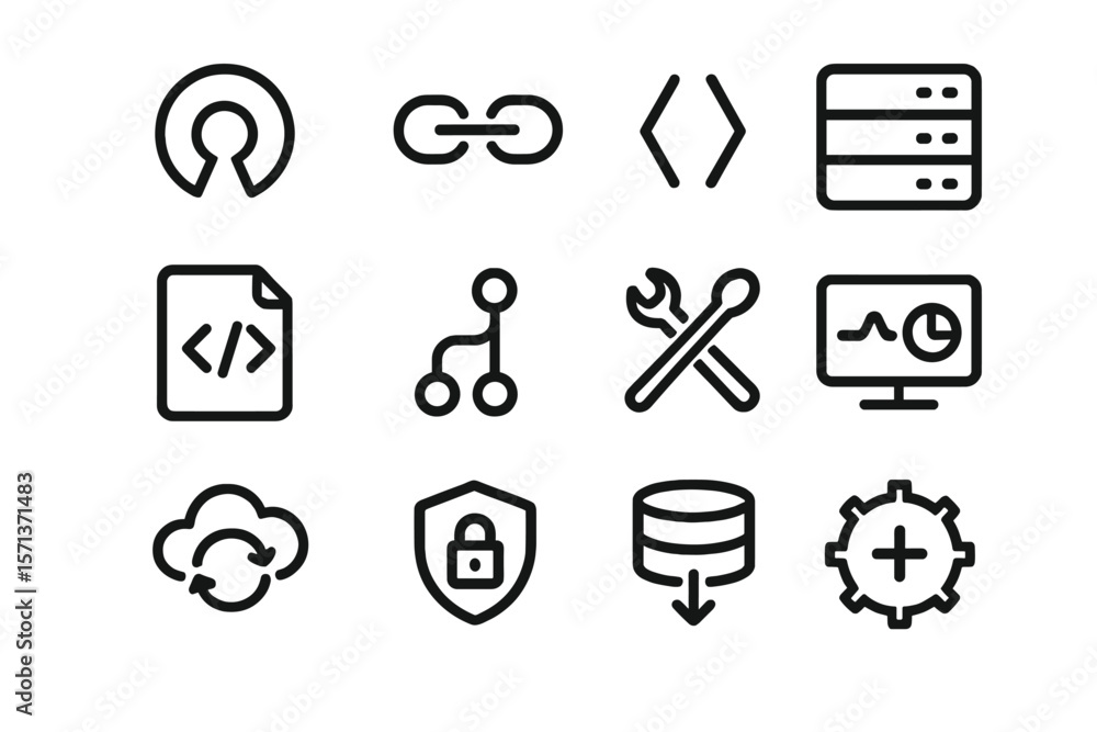 Poster technology and development icons vector illustration in flat design for web and app interfaces