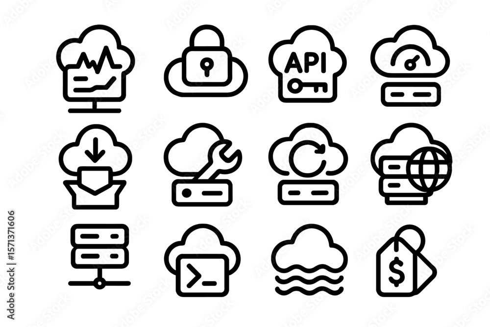 Poster cloud computing technology icon set vector illustration for web and app design