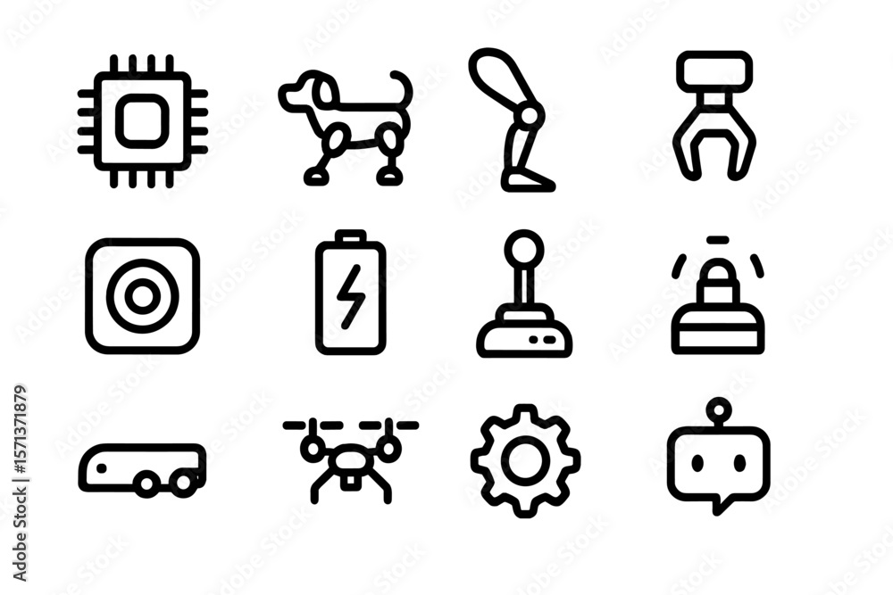 Aufkleber technology and robotics icons vector illustration for graphic design and user interface elements