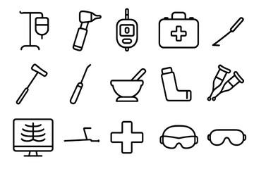 Obraz premium Medical equipment line icons vector illustration for healthcare design projects