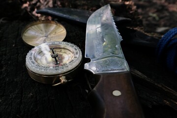 close up of a compass