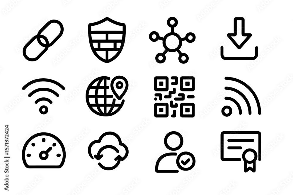 Aufkleber minimalist security and connectivity icon set vector illustration for digital design and interface