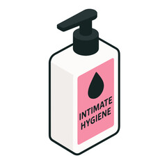 Intimate Hygiene Bottle Isometric Icon, Plastic, White and Pink, Transparent Background