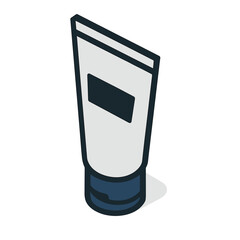 Cosmetic Tube Isometric Icon, Plastic, White and Dark Blue, Transparent Background