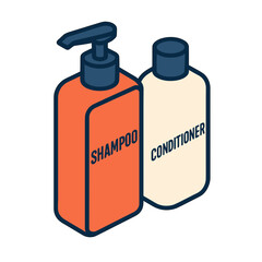 Shampoo and Conditioner Isometric Icon, Plastic, Orange and Cream, Transparent Background