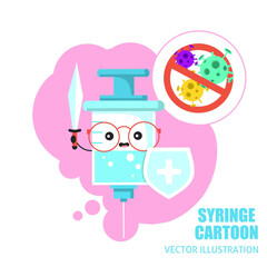 Cute and adorable syringe cartoon for education