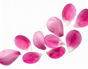 flying pink petals isolated on white background cutout