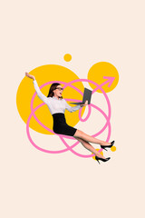 Collage of funny person navigating tangled lines symbolizing confusion challenge complexity...