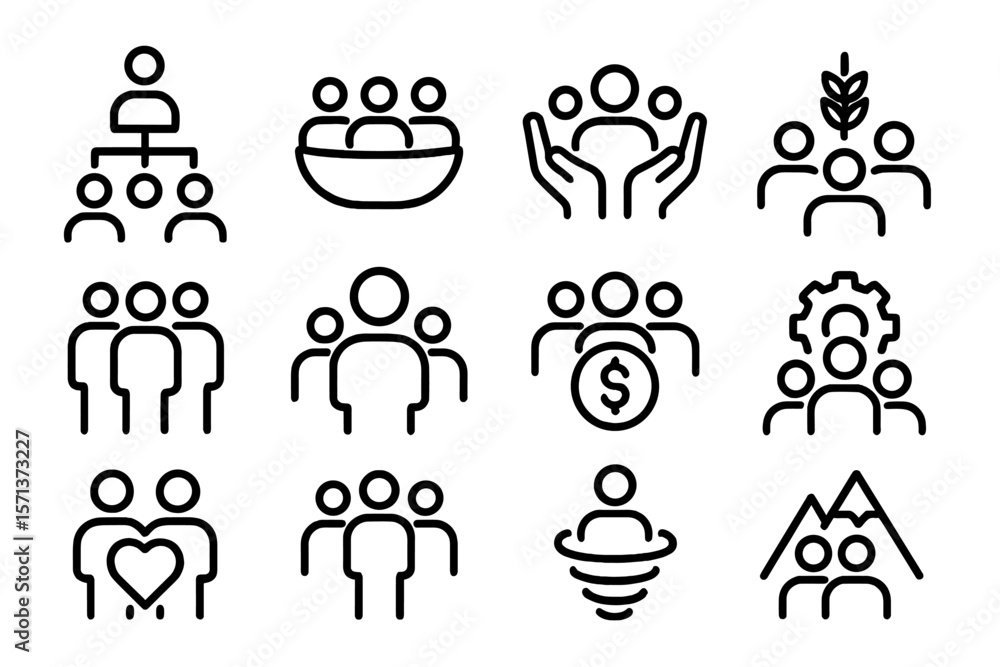 Poster teamwork and community concepts vector illustration - minimalist line icons for design and graphic p