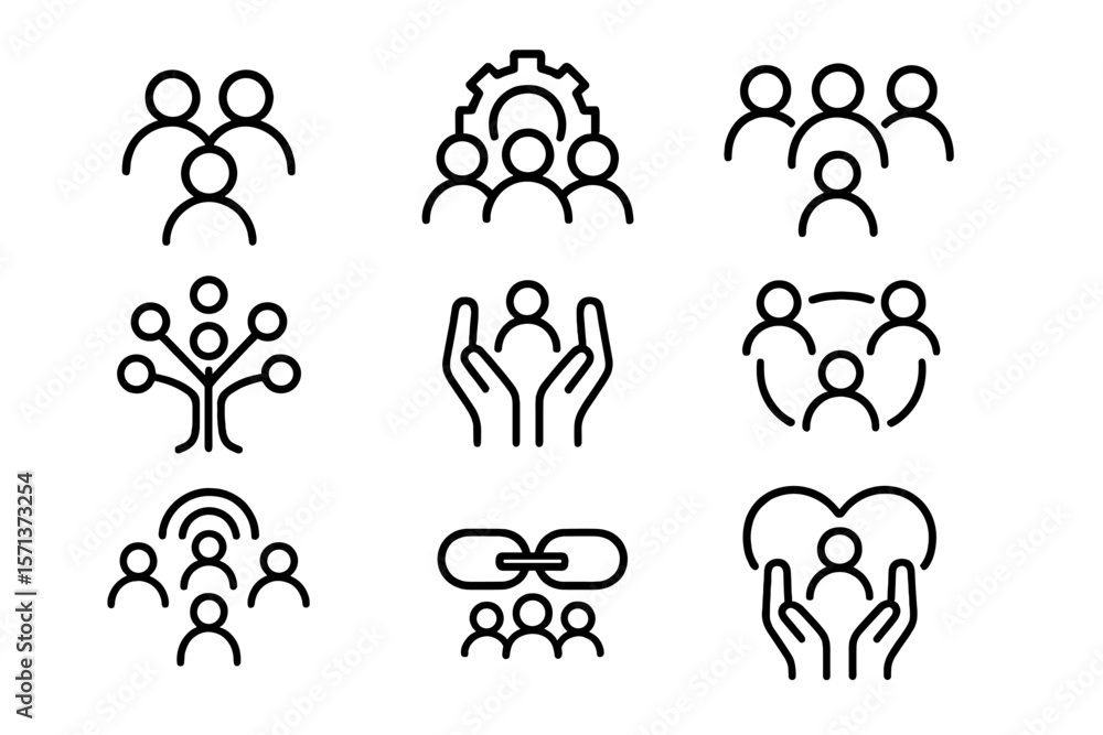Aufkleber community connection and teamwork vector illustration – symbolic icons for collaboration and support