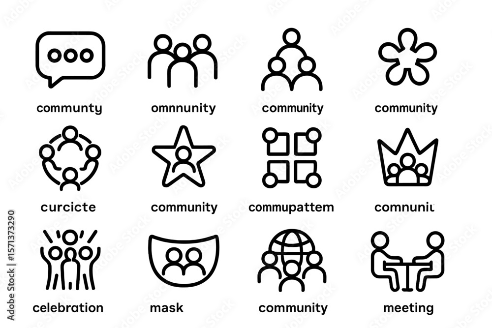Poster community and social symbols vector illustration for networking and events design