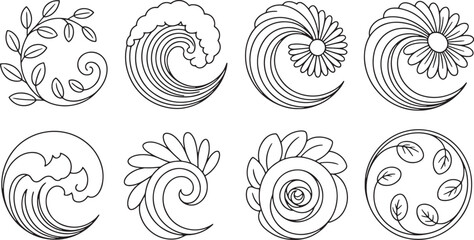 Swirling floral and wave designs nature decorative