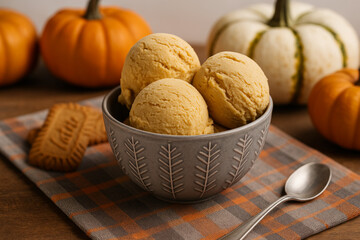 Pumpkin Ice Cream Scoops in Autumn Bowl