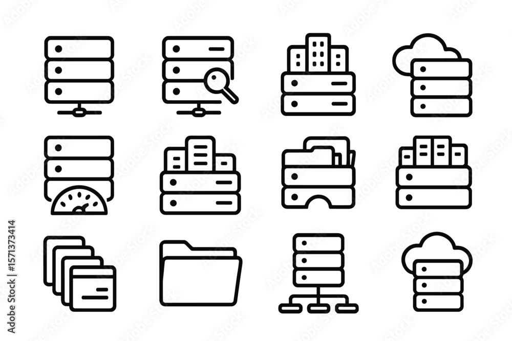 Poster data server and cloud technology line icons vector illustration for digital and web design