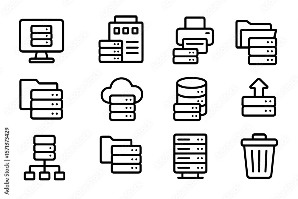 Aufkleber technology and data storage icons vector illustration in line style for digital design