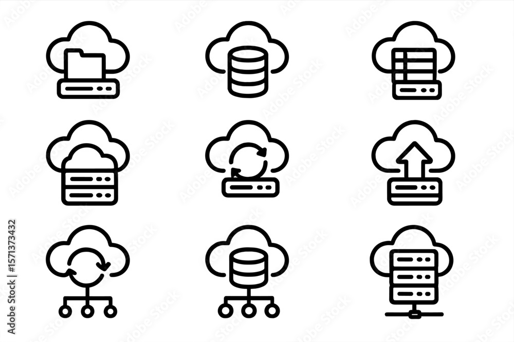 Poster cloud computing icon set vector illustration: data storage and networking design for print and digit