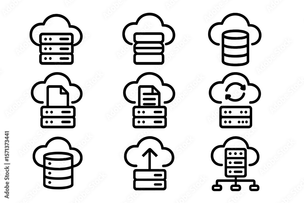 Poster cloud computing data storage vector illustration: black and white minimalist design for tech project