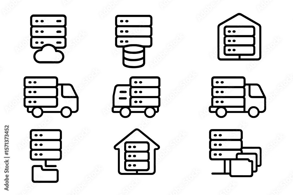 Aufkleber data storage and cloud computing vector illustration - minimalist icons for technology design