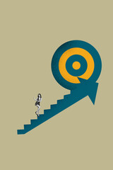 Sketch zine 3d poster image photo collage of happy businessman businesswoman climb ladder progress...