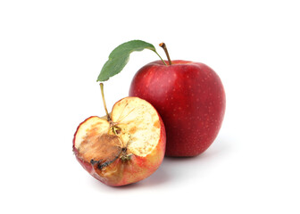Spoiled and good apples isolated on white