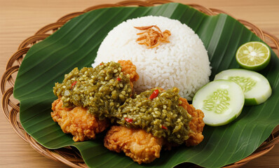 rice with chicken and green sambal