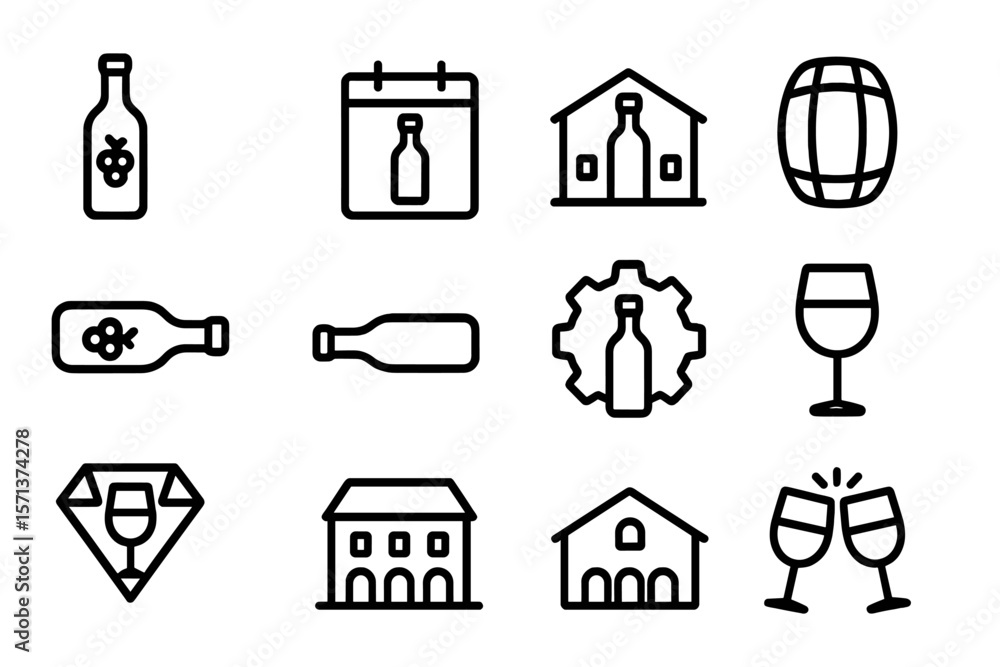 Poster wine icon set vector illustration for design projects in minimalistic style