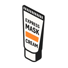 Face Mask Cream Tube Isometric Icon, Plastic, White and Orange, Transparent Background