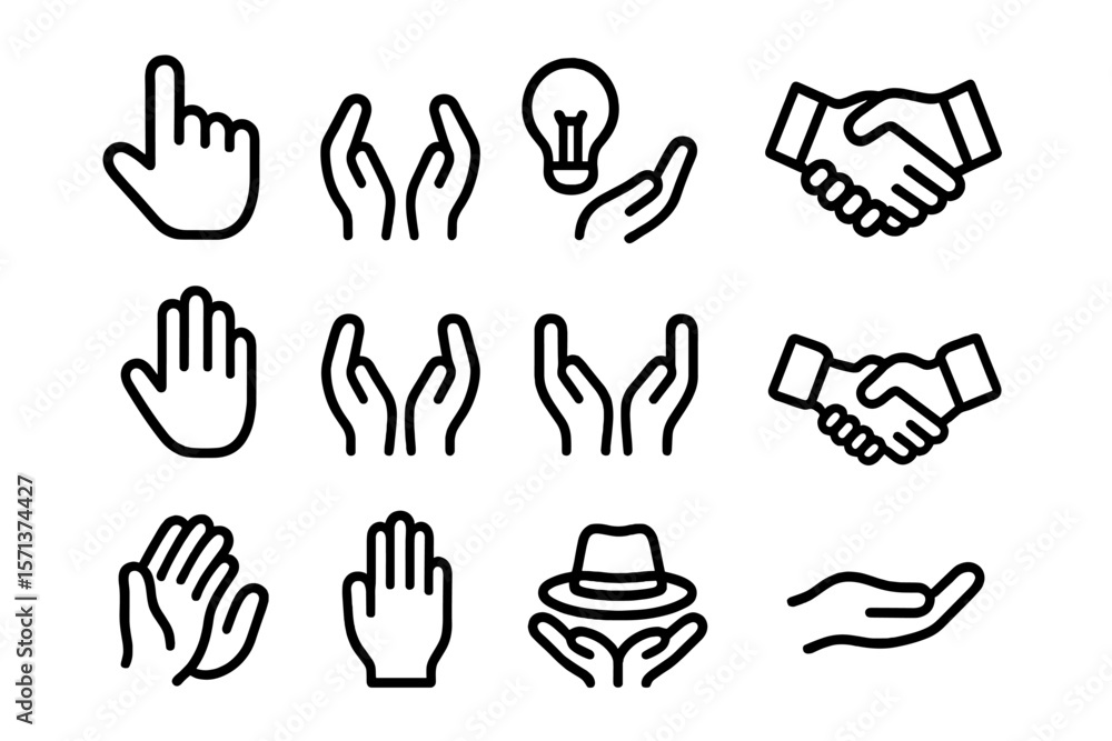 Poster collection of hand gesture and idea icons vector illustration for design use