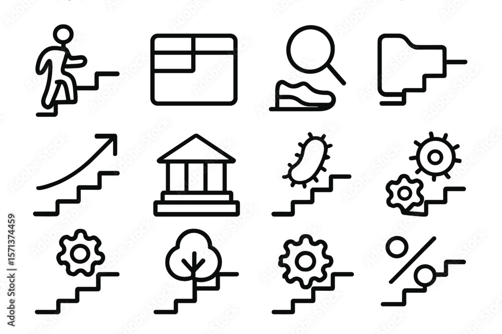 Poster business and progress icons vector illustration for print design in minimalist style