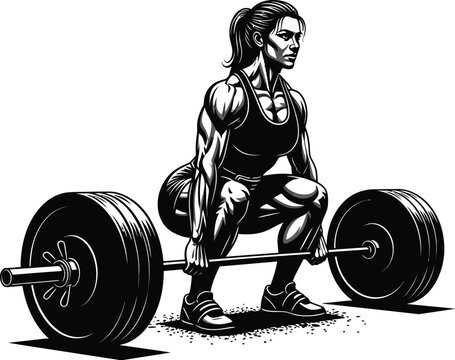 Strong woman deadlifting barbell fitness workout gym exercise weightlifting art